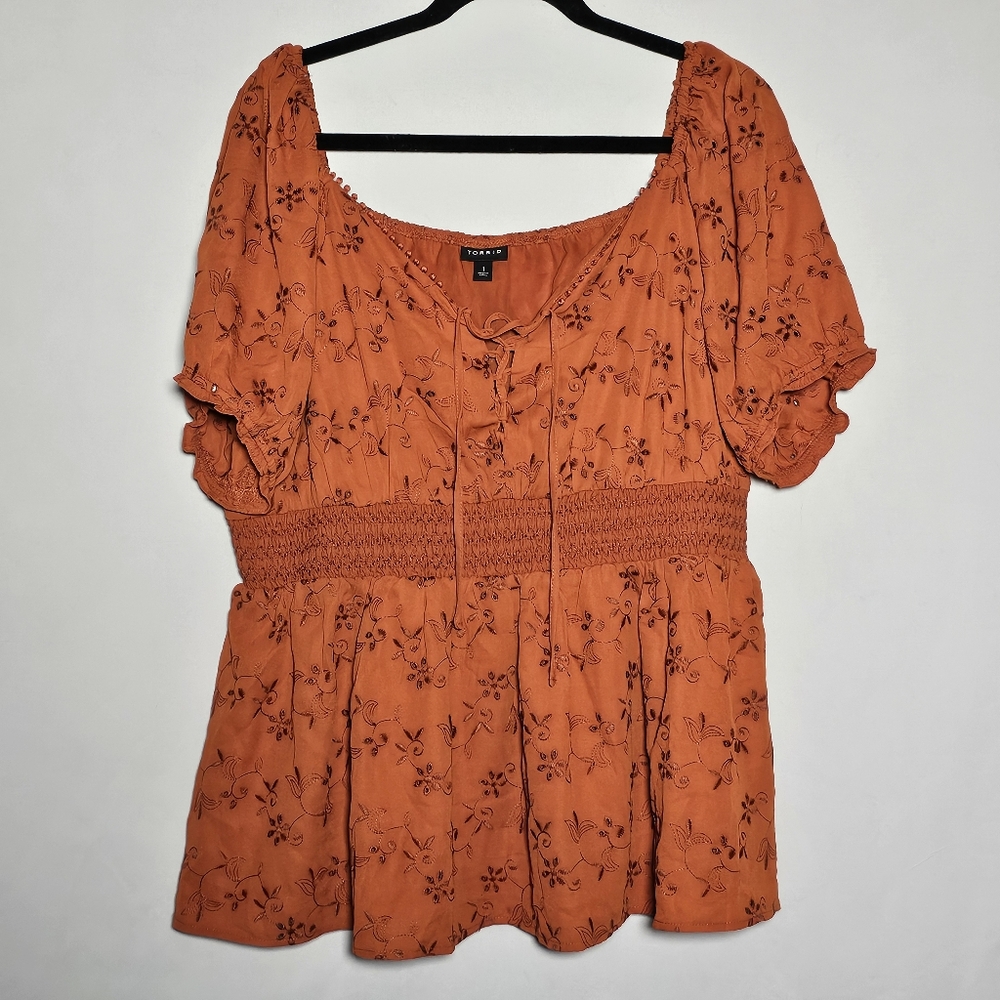 Orange Floral Smocked Women's Top